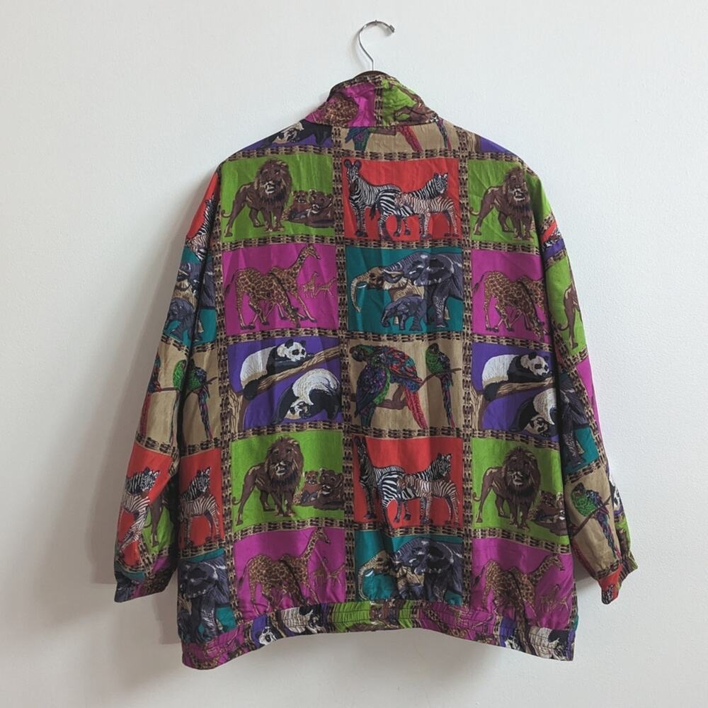 Vtg 80s EVR Silk Bomber Jacket Wildlife Oversize 1X - Picture 4 of 8